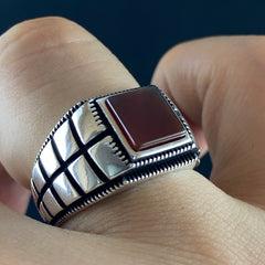 Agate Stone 925 Sterling Silver Men Handmade Ring