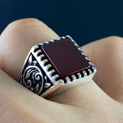 Red Agate 925 Sterling Silver Men Handmade Ring