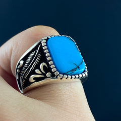 Blue Turquoise Original 925 Solid Silver Handmade Men Ring