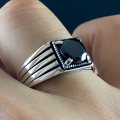 Minimalist Pinky Black Onyx Stone 925 Sterling Silver Handmade Men Ring