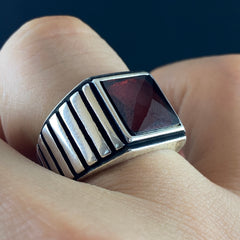 Red Ruby Stone 925 Sterling Silver Handmade Men Ring