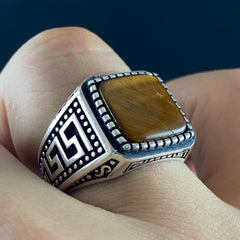 Brown Tiger Eye Stone 925 Sterling Silver Handmade Men Ring