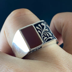 Red Agate Stone 925 Sterling Silver Handmade Men Ring