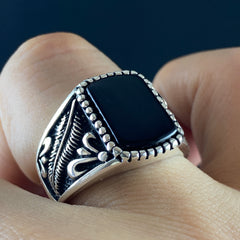 Black Onyx Stone 925 Sterling Silver Handmade Men Ring