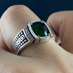 Anillo de plata maciza de piedra esmeralda 925, anillo de piedra preciosa esmeralda verde 