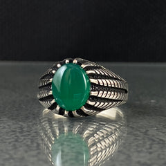 Minimalist Green Agate Stone 925 Sterling Silver Handmade Ring