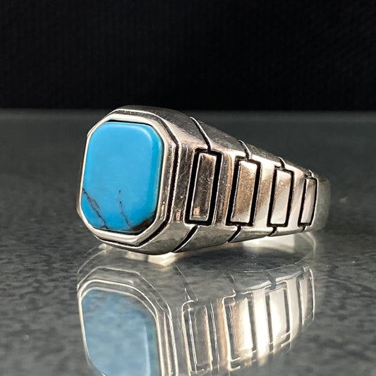 Minimalist Turquoise Stone 925 Sterling Silver Handmade Ring