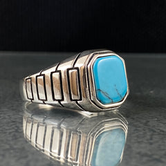 Minimalist Turquoise Stone 925 Sterling Silver Handmade Ring