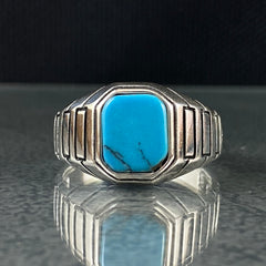 Minimalist Turquoise Stone 925 Sterling Silver Handmade Ring