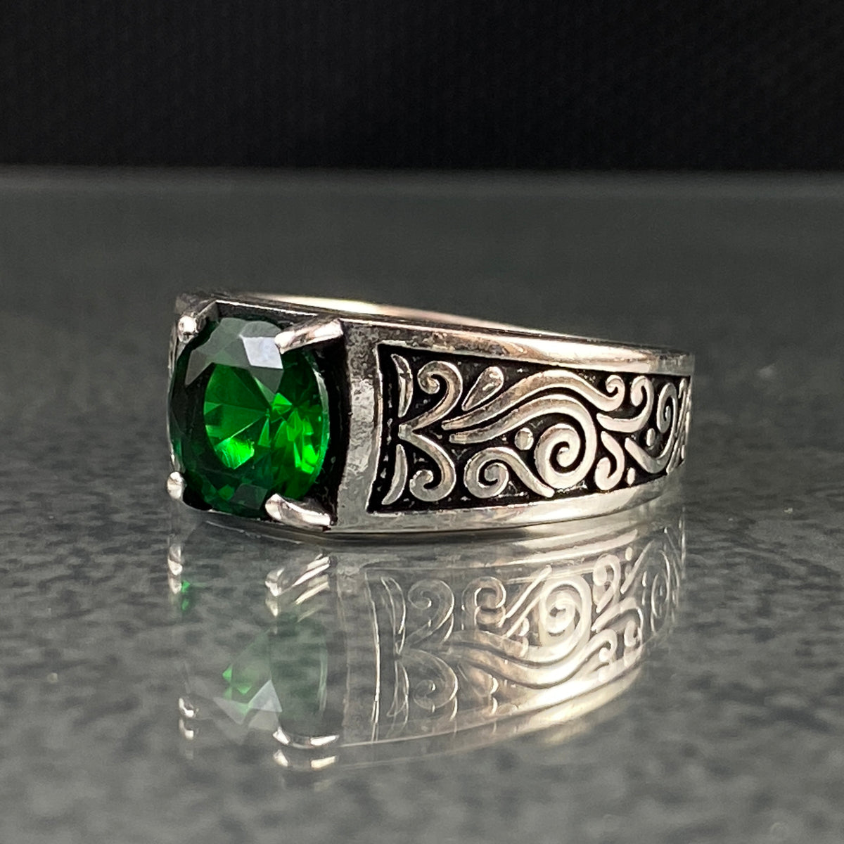 Anillo de plata maciza de piedra esmeralda 925, anillo de piedra preciosa esmeralda verde 