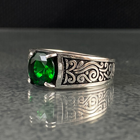 Pinky Emerald Stone 925 Sterling Silver Handmade Ring