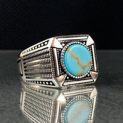 Original 925 Sterling Silver Turquoise Stone Men Ring