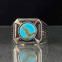 Original 925 Sterling Silver Turquoise Stone Men Ring