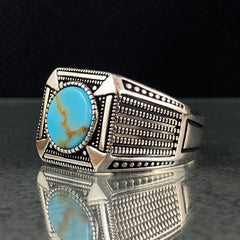 Original 925 Sterling Silver Turquoise Stone Men Ring