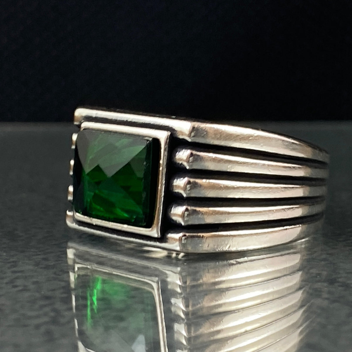 Anillo de plata maciza de piedra esmeralda 925, anillo de piedra preciosa esmeralda verde 