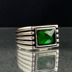 Anillo de plata maciza de piedra esmeralda 925, anillo de piedra preciosa esmeralda verde 