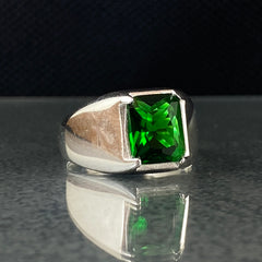 Anillo de plata maciza de piedra esmeralda 925, anillo de piedra preciosa esmeralda verde 