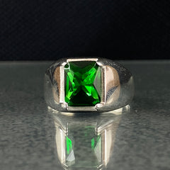 Classic Emerald Stone 925 Sterling Silver Handmade Men Ring