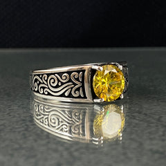 Yellow Citrine Stone 925 Sterling Silver Handmade Ring