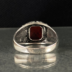 Hand Engraved Red Ruby Stone 925 Sterling Silver Ring