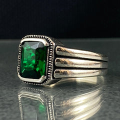 Pinky Green Emerald Stone 925 Solid Silver Handmade Ring