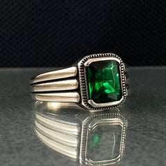 Pinky Green Emerald Stone 925 Solid Silver Handmade Ring