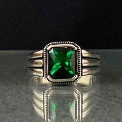 Anillo de plata maciza de piedra esmeralda 925, anillo de piedra preciosa esmeralda verde 