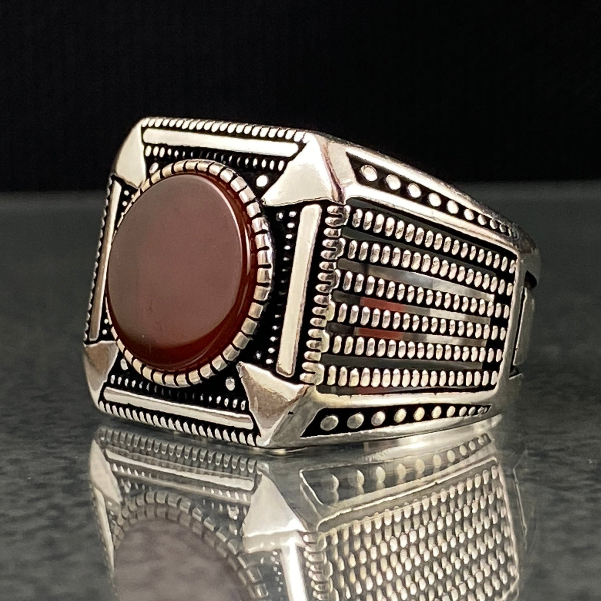 Red Agate Gemstone 925 Sterling Silver Handmade Men Ring