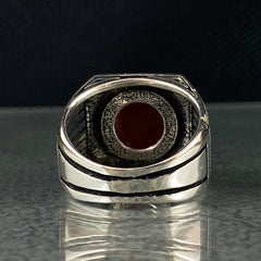 Red Agate Gemstone 925 Sterling Silver Handmade Men Ring