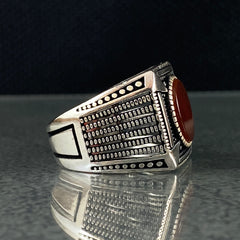 Red Agate Gemstone 925 Sterling Silver Handmade Men Ring