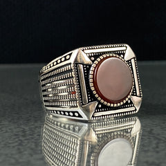 Red Agate Gemstone 925 Sterling Silver Handmade Men Ring