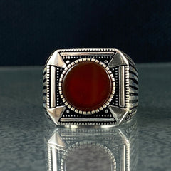 Red Agate Gemstone 925 Sterling Silver Handmade Men Ring