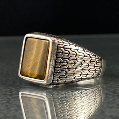 Brown Tiger Eye Stone 925 Sterling Silver Handmade Men Ring