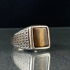 Brown Tiger Eye Stone 925 Sterling Silver Handmade Men Ring