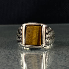 Brown Tiger Eye Stone 925 Sterling Silver Handmade Men Ring