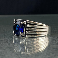 Pinky Sapphire Stone 925 Sterling Silver Handmade Men Ring