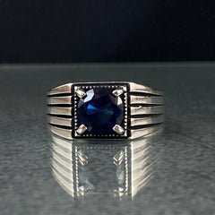 Pinky Sapphire Stone 925 Sterling Silver Handmade Men Ring