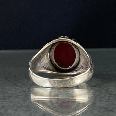 Minimalist Classic Natural Red Agate Stone 925 Sterling Silver Handmade Men Ring