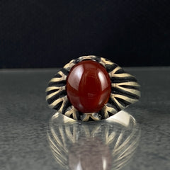 Minimalist Classic Natural Red Agate Stone 925 Sterling Silver Handmade Men Ring