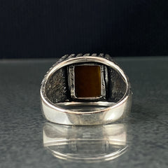 Square Brown Tiger Eye Stone 925 Sterling Silver Handmade Men Ring