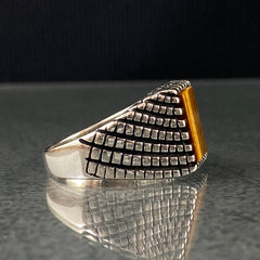 Square Brown Tiger Eye Stone 925 Sterling Silver Handmade Men Ring