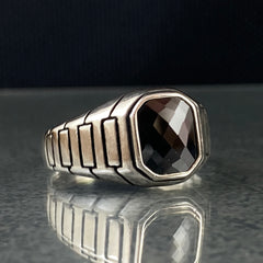 Minimalist Onyx Gemstone 925 Solid Silver Handmade Men Ring