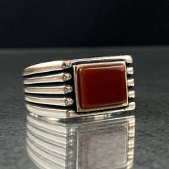 Red Agate Gemstone 925 Solid Silver Handmade Men Ring