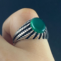 Minimalist Green Agate Stone 925 Sterling Silver Handmade Ring