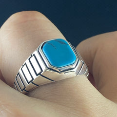 Minimalist Turquoise Stone 925 Sterling Silver Handmade Ring