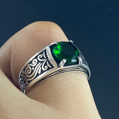 Anillo de plata maciza de piedra esmeralda 925, anillo de piedra preciosa esmeralda verde 