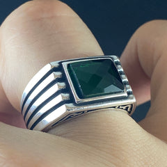 Anillo de plata maciza de piedra esmeralda 925, anillo de piedra preciosa esmeralda verde 