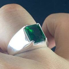 Anillo de plata maciza de piedra esmeralda 925, anillo de piedra preciosa esmeralda verde 