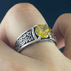 Yellow Citrine Stone 925 Sterling Silver Handmade Ring