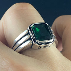 Pinky Green Emerald Stone 925 Solid Silver Handmade Ring